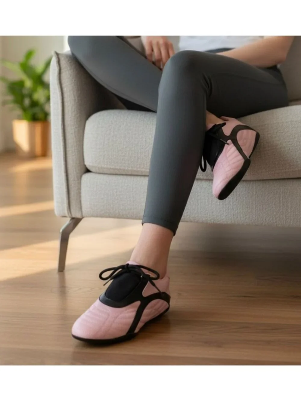 Womens Pink & Black Lace-Up Soft Sole Shoes Lightweight & Comfortable For Casual